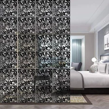 12-48PCS Modern Hanging Room Divider PVC Flower Wall Panel Privacy Screen Black