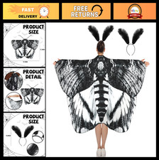 Halloween Moth Butterfly Wings Cape Costume Set for Adults with Feather Ant Head