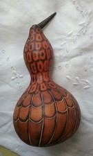 Vintage Gourd Shaker Rattle Bird Etched Wood Folk Art Tribal