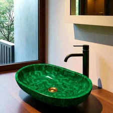20"x14"x5" Malachite Sink Hand-Carved Oval Gemstone Basin Crystal Bathroom Sink