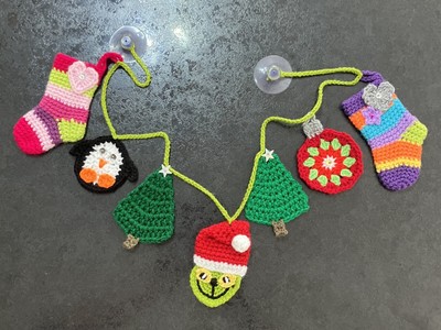 Süße Weihnachten handgehäkelte Fenster Wimpel Bäume GRINCH Pinguin Strümpfe Geschenk