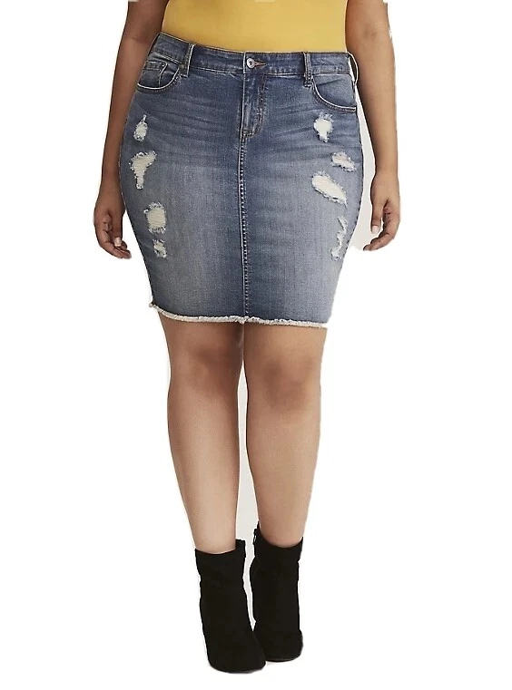 Plus size hotsell denim distressed skirt