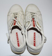 Vintage Prada Red Tab Logo Low Top Leather White Casual Sneakers Shoes Size 37