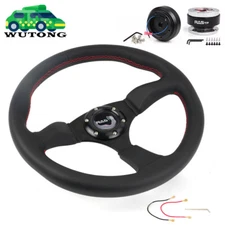 14" Genuine Leather Steering Wheel Quick Release Hub Adapter For Civic EK 96-00