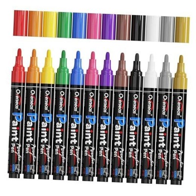 Paint Marker Pens - 12 Colors Permanent Acrylic Markers, Medium Tip, Water 
