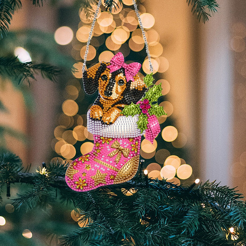 Acrylic Special Shaped Christmas Dog Diamond Painting Hanging Ornaments