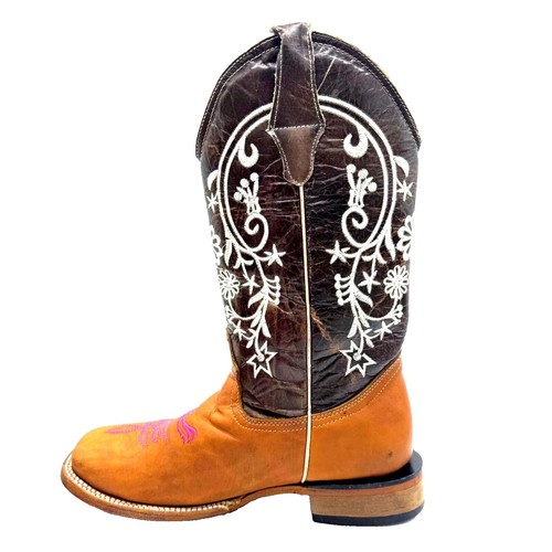 Vintage 10 Cowboy Boot Brown Leather Stitched Croc Western  display picture 1