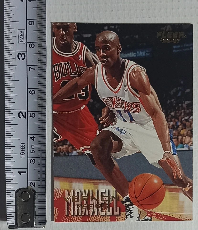 NBA FLEER 1996 / 97 # 82 76ers VERNON MAXWELL COLLECTIBLE CARD - Image 2 of 3