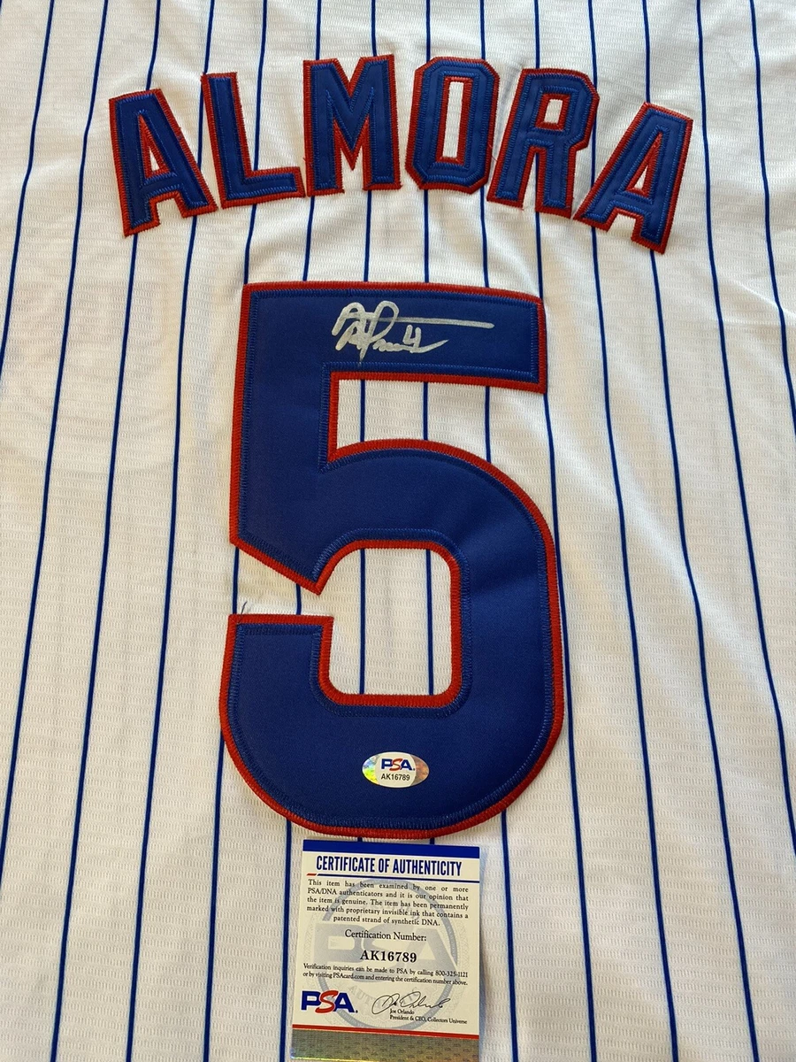 CHICAGO CUBS ALBERT ALMORA JR AUTOGRAPH PINSTRIPE HOME 5 JERSEY