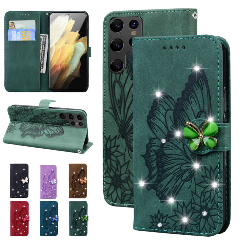 For Samsung Galaxy S23 S22 S21 S20 Magnetic Flip Stand Diamond Wallet Phone Case