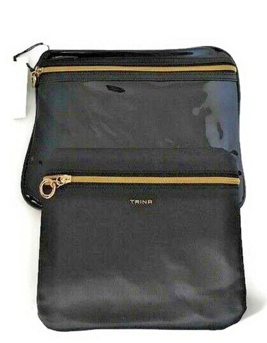 2 Pc Trina Black/Gold Makeup Bag 