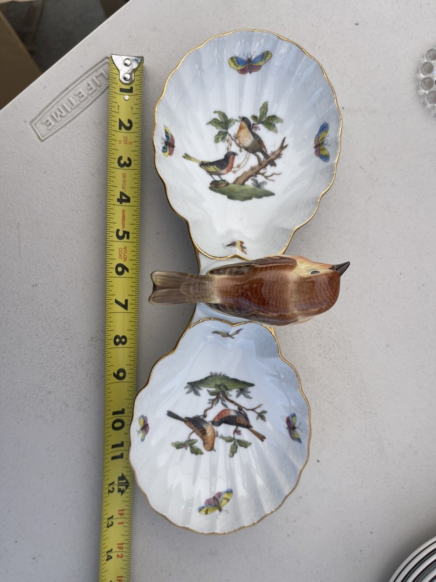 Vintage Herend Hvngary Hand Painted Bird Duel Candy Dish 7530 RO