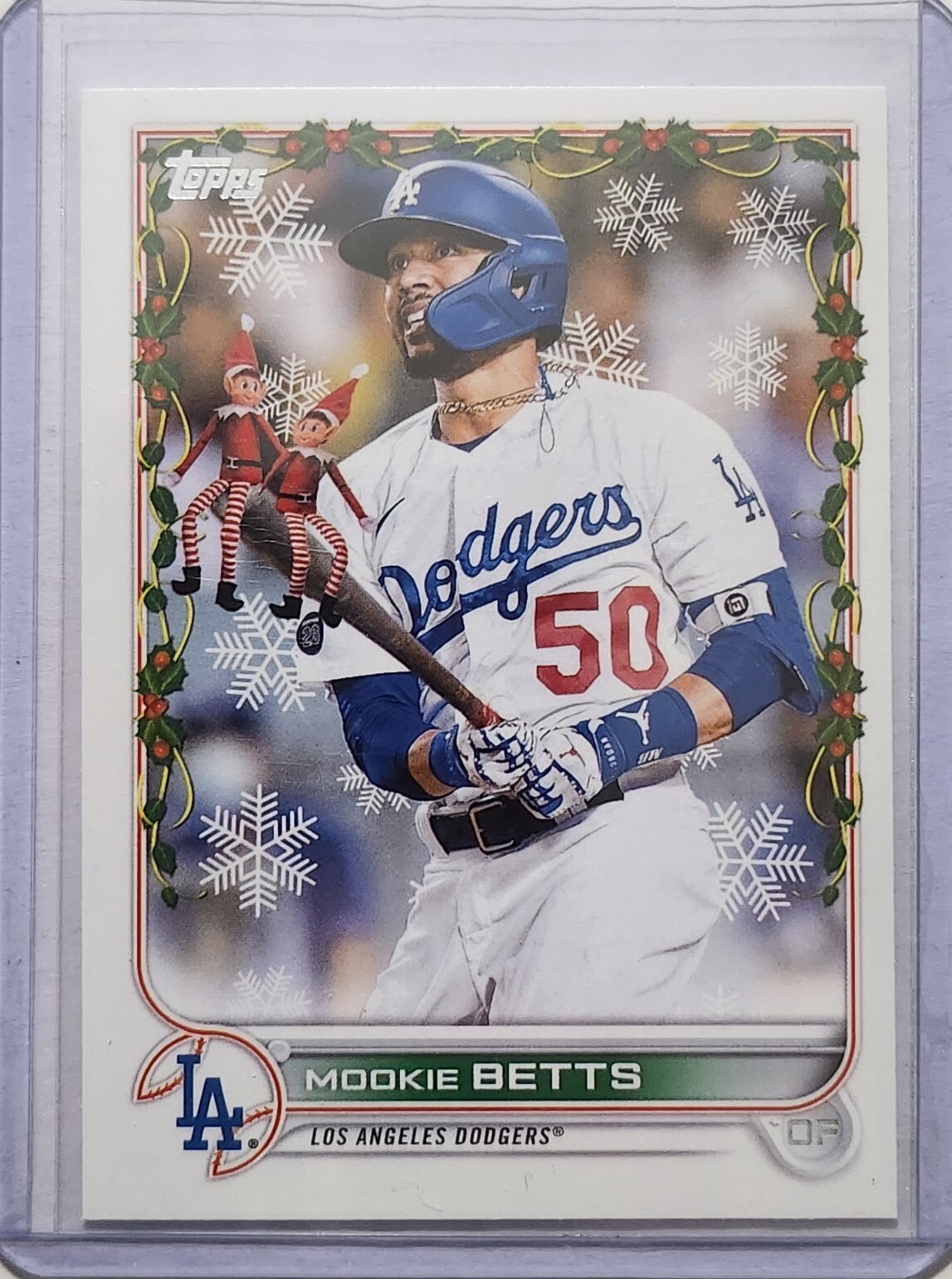 Mookie Betts 2022 Topps Holiday Elves On Bat Super Rare SP 821 Code Dodgers