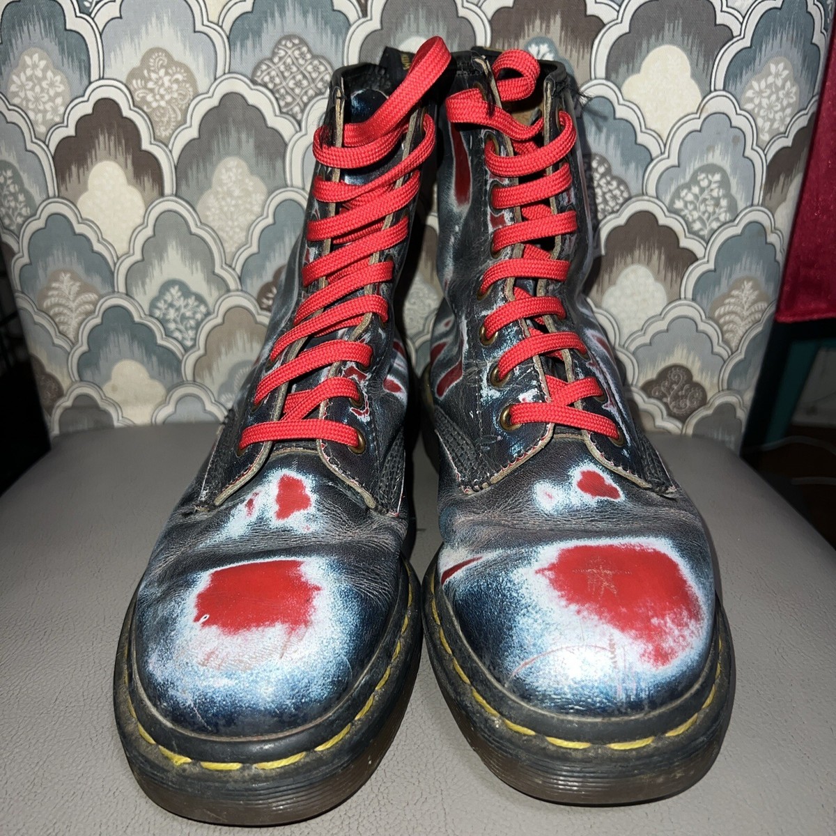 靴 Dr.Martens UK.PUNK boots Dr Martens Rare Half Skull Rocker Biker Punk Skins Black