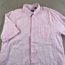 Saks Fifth Avenue Shirt Men XL Pink Paisley 100% Linen Short Sleeve NWOT