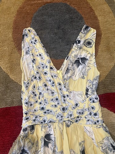 Zara Women Butter Yellow Flower Floral Print Sleeveless Dress Sundress Size XS - Picture 2 of 6