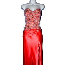 MORI LEE Red Sparkly Cocktail long Dress Silky Satiny Hollywood Glam Sz 8