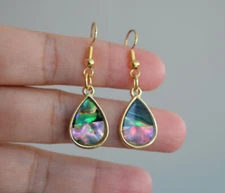 Handmade Abalone shell gold plated teardrop Earring