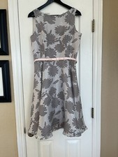 Pink Black White Striped Dress  Floral Sz 8 Belted Fit Flare Sleeveless EUC