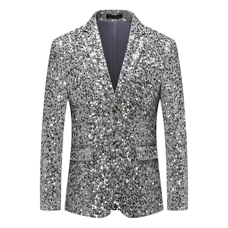 Men Sequin Slim One Button Blazer Suit Nightclub Party Jacket