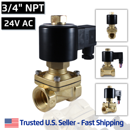 3/4" 24V AC NORMALLY OPEN Electric Brass Solenoid Valve 24 Volts VAC N/O - Afbeelding 1 van 6