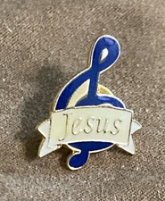 And Jesus Lapel Pin Gold Tone Blue Enamel C185-74