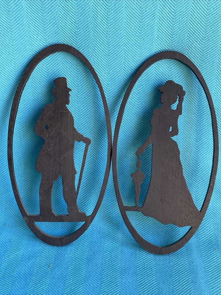 Antigua silueta enmarcada del siglo XIX hombre victoriano mujer arte popular primitivo ❤️blt39j2 Foto 4 de 4