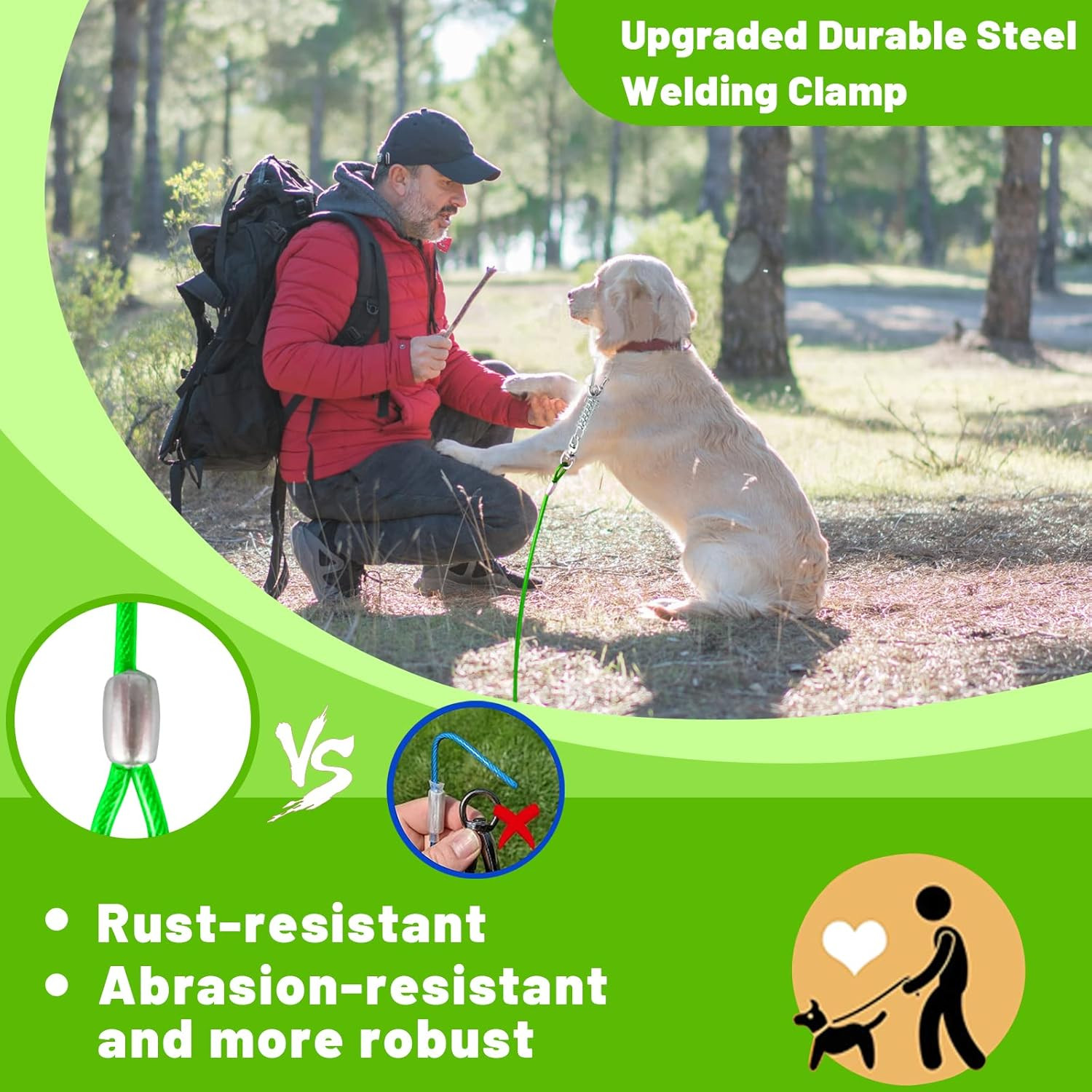 Dog Tie Out Cable 10/15/20/25/30FT Dog Run Cable Rosy Pink/Blue/Purple/Silver/Re