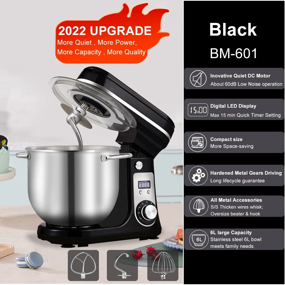 BioloMix Stand Mixer 1200W 6LElectric Kitchen QuietFood Mixer Premium ALL IN ONE