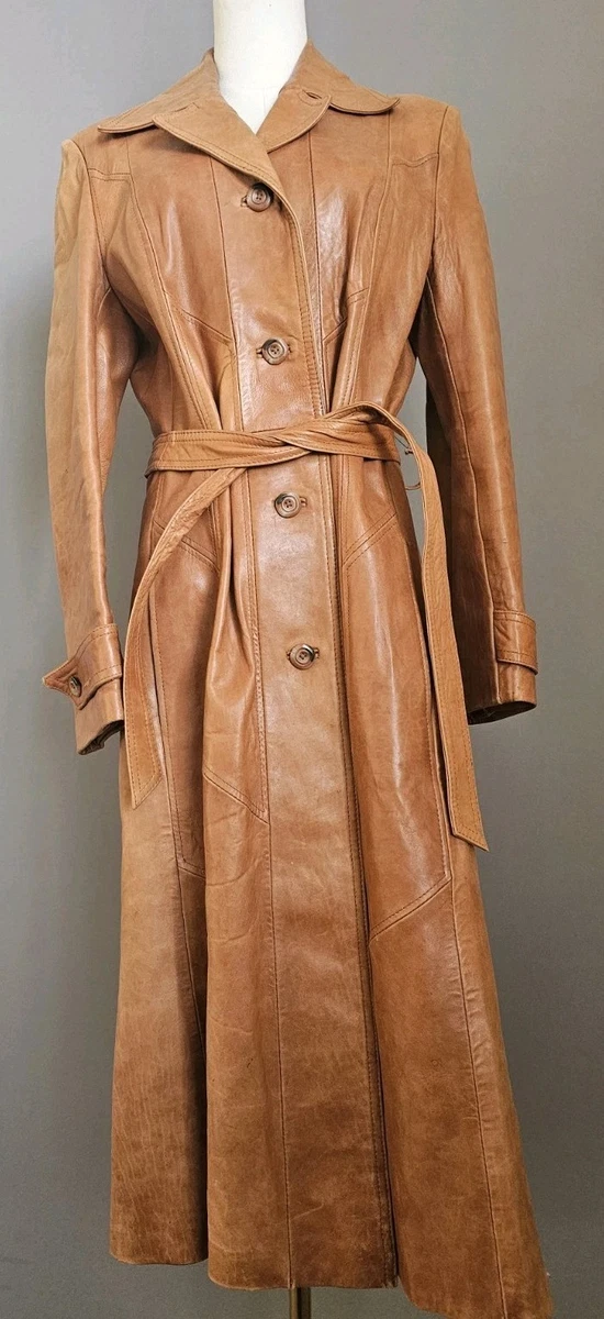 ジャケット・アウター vintage leather long trench coat Womens Leather Trench Coat Silver S-M? Long Lambskin Vintage 70s