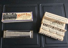 Vintage M Hohner Marine Band  1896 Key of C Harmonica with Original Box  Paper