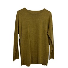 Eileen Fisher Sweater Womens OS Plus Green Merino Wool Side Slits High Low