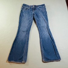 Y2K American Eagle Artist Flare Jeans Womens 4 Short Blue Denim Low Rise Stretch