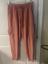 2 Hanes Women  s Comfort Fit Scrub Jogger Pants Pink Pull On Size L New