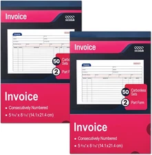 2 Pack Invoice Book, 2-Part Carbonless, 5-9/16" X 8-7/16" Invoice Receipt Book f