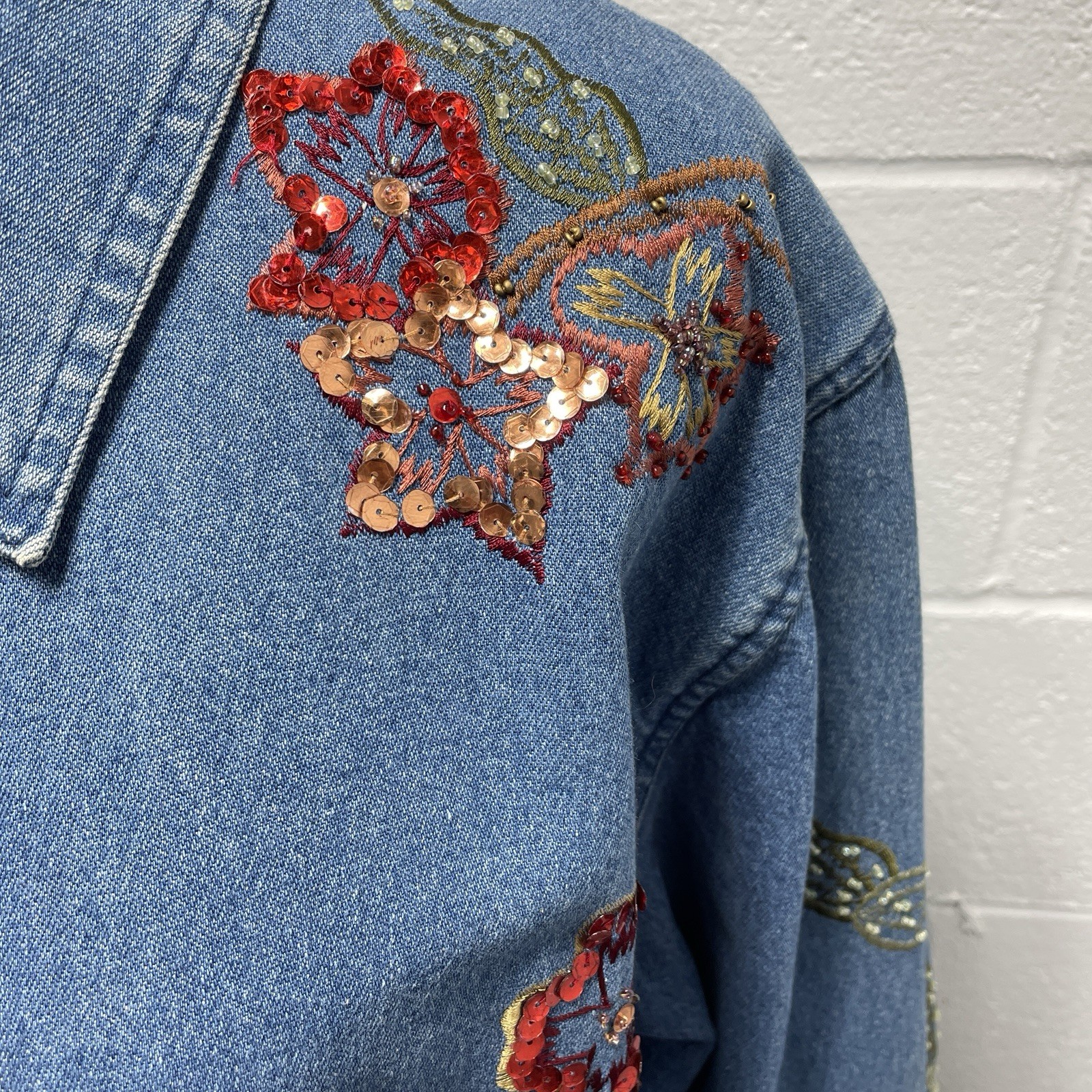 Vtg Tantrums Denim Jacket Sequin Embellished Boho… - image 9
