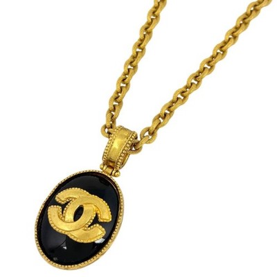 Chanel Coco Mark Chain Necklace Long Color Stone Gold Used