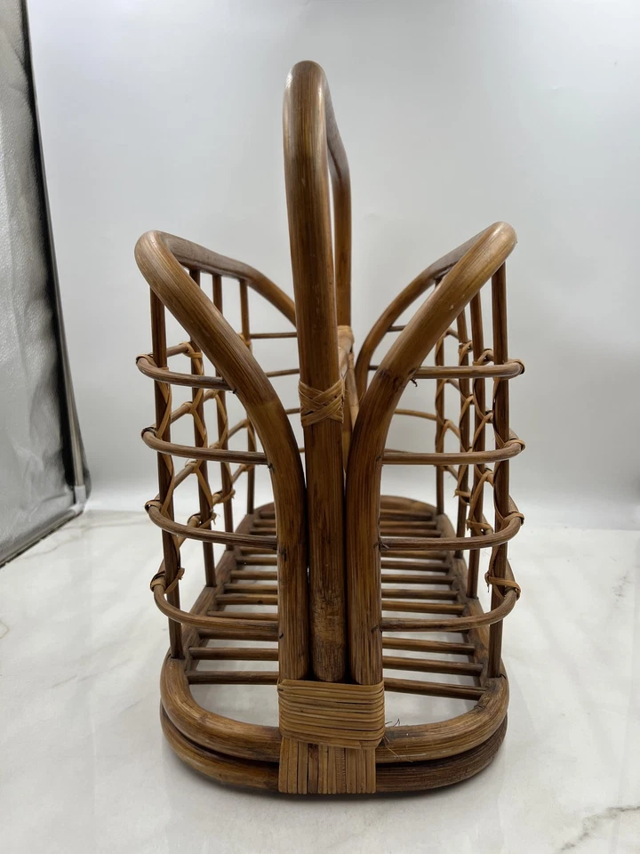 Rattan Bamboo Magazine Rack Holder Wicker Boho Coastal Decor Storage Brown - Image 4 of 4