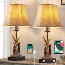 Rustic Antler Table Lamps Set of 2 with USB Ports for Bedroom  Living Room