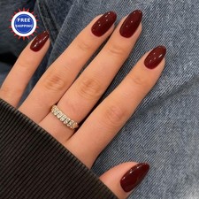 Nail Kit Reusable 32Pcs Modelones Dark Red Short Almond Press on Nails Fake