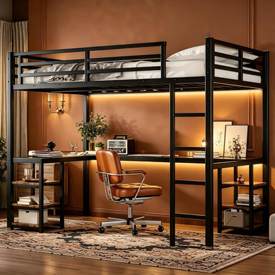 Space-Saving Twin XL Metal Loft Bed with Desk & Storage for Kids & Teens