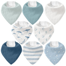 Muslin Baby Bibs 8 Pack, Baby Bandana Drool Bib for Drooling and Teething, Cotto