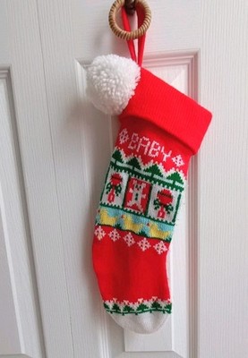SHIPS FREE Vintage Hallmark BABY Christmas Stocking Knit Red 1983 Cottagecore