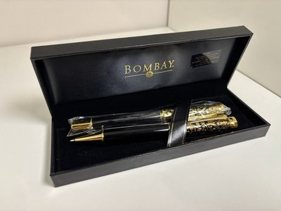 The Bombay Company Vintage Black Gold Lattice Pen Pencil Set