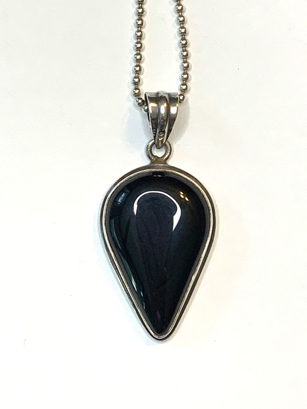 925 Sterling Onyx Inverted Teardrop Necklace 30"