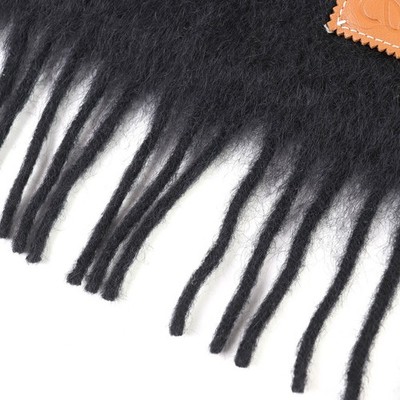 Excellent LOEWE Scarf Anagram Leather Patch with Fringe, Long