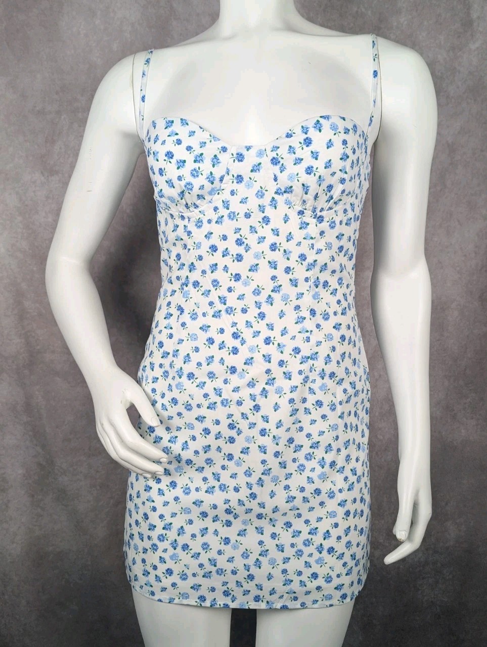 Princess Polly White Blue Floral Sweetheart Strappy Mini Bodycon Dress 4
