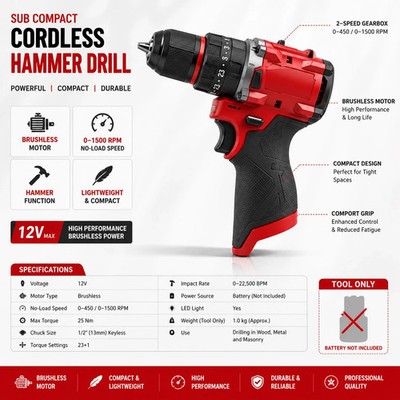NEU - Milwaukee M12 FUEL 3404-20 Sub Compact Kombi 1/2'' Bohrhammer (nur Gehäuse)