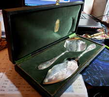 Ancien COUVERT service GLACE métal argenté A LA GERBE D' OR ciselé FLEUR liseron