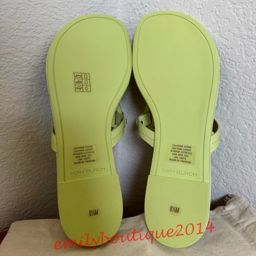 NIB Tory Burch Miller Size 8.5 Lime Leaf Embossed Leather Sandals Retail $198 - Picture 8 of 9